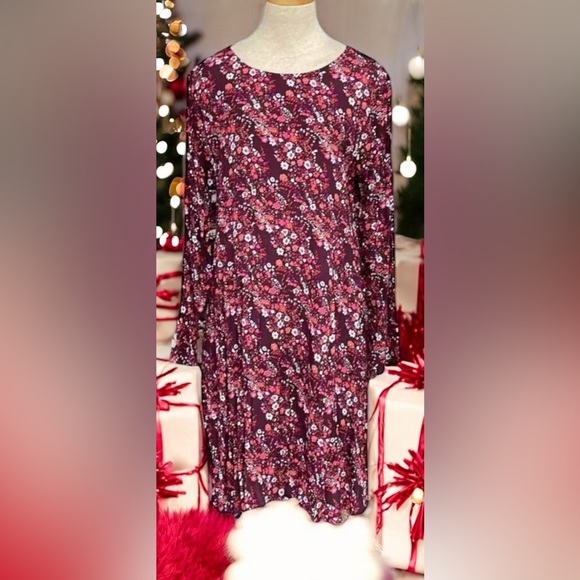 🌟 XL Maroon dress GAP 
long sleeves midi Modest party ditsy floral flowers - Picture 16 of 16
